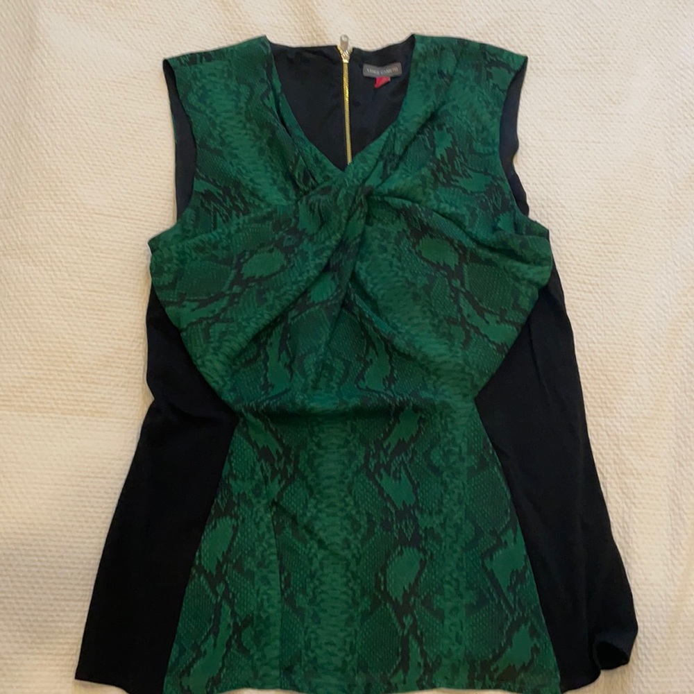 Vince Camuto Rich Green and Black Snake Print Top